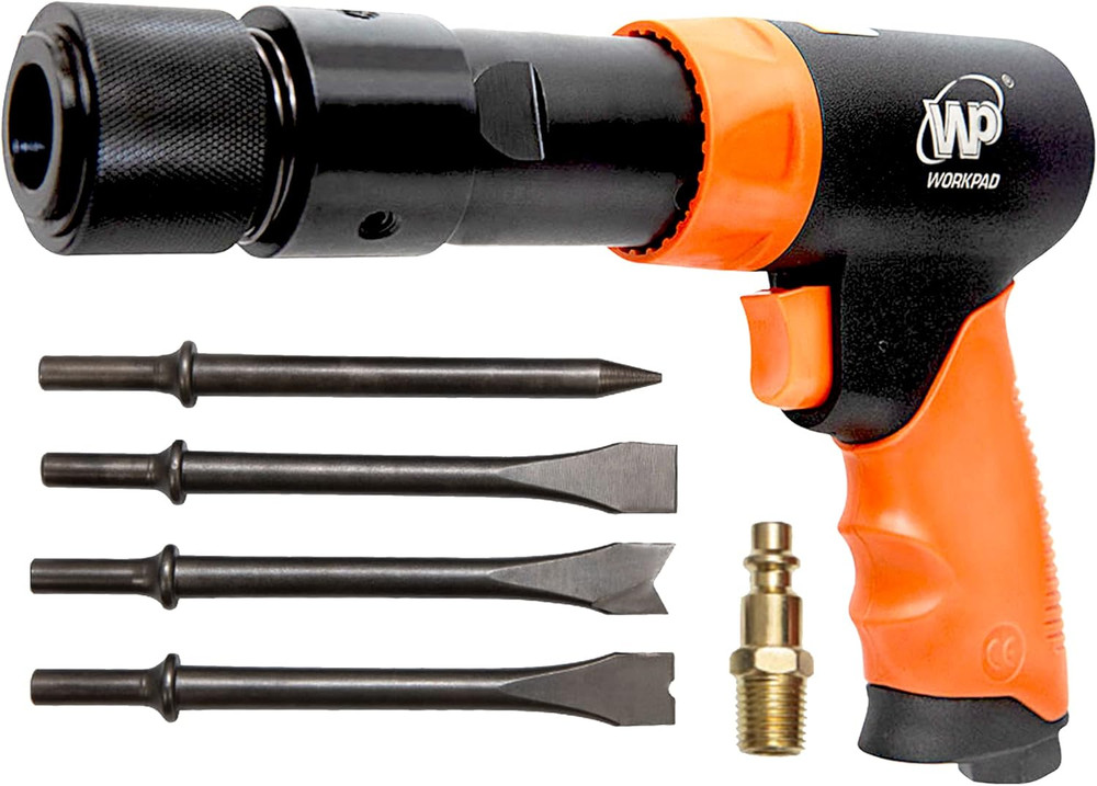 WORKPAD 190Mm Long Barrel Air Hammer with Quick Change Chisel Retainer and 4-Pie
