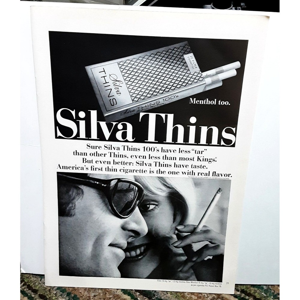 1971 Silva Thins 100s Cigarettes Original Print Ad