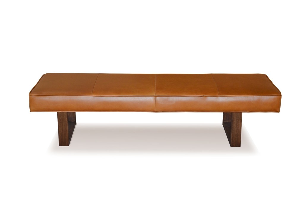 Genuine Light Brown Leather Upholstered Bench, Ottoman, Coffee Table