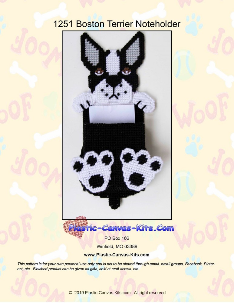 Boston Terrier Dog Note Holder- Plastic Canvas Pattern or Kit