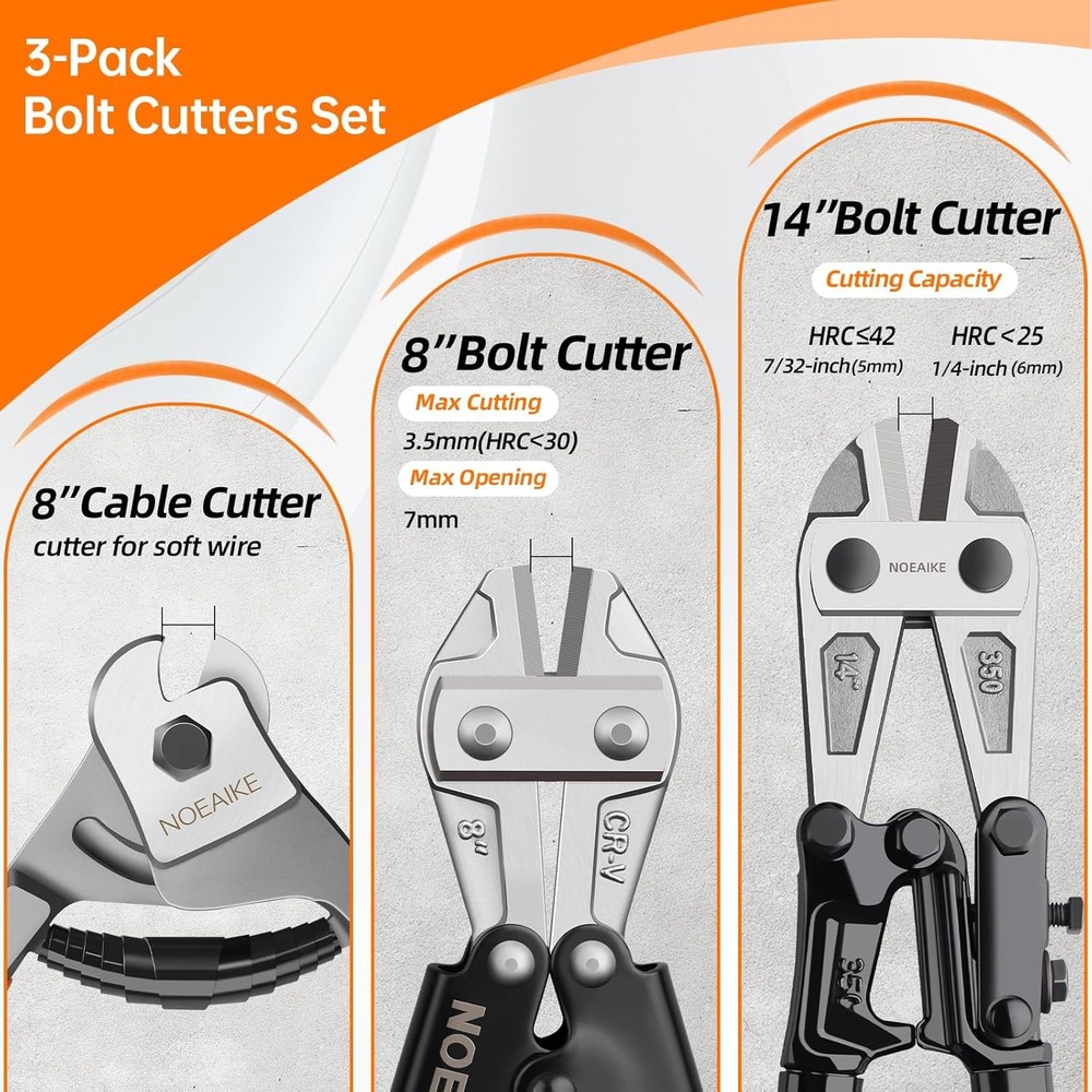 3-Pack Bolt Cutters Set,14" Heavy Duty Cutter,8"Small Bolt...