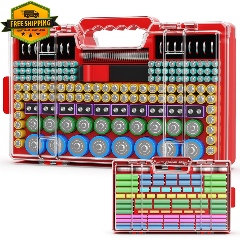 Battery Organizer Case with Tester Large Storage Box AA AAA 18650 9V