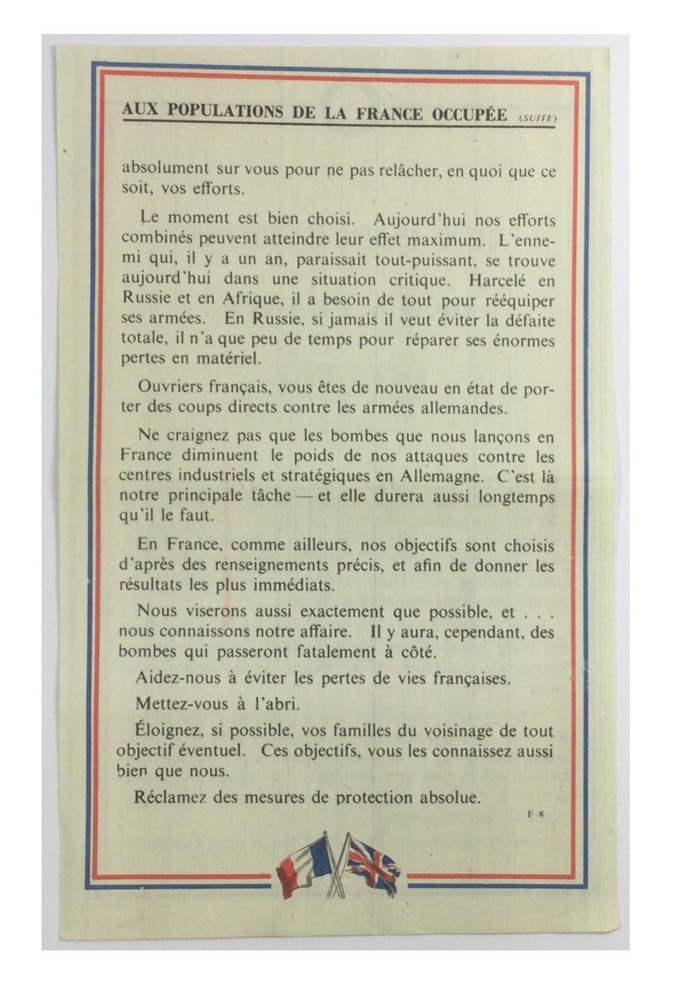Original WW2 British Aerial Propaganda Leaflet. - Code F.8 [1942].