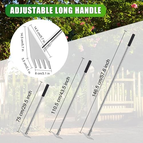 Dual Headed Hoe Garden Tool, Adjustable Long Handle Small-Head Garden Hoe Rake