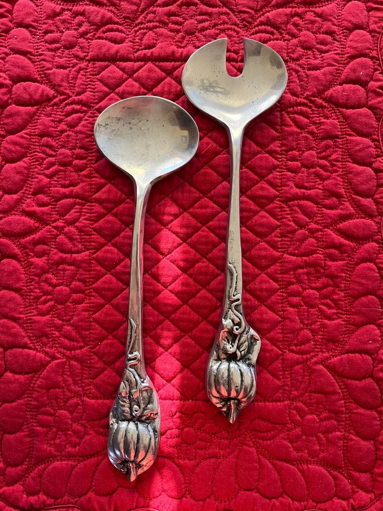 Salad Serving Fork Spoon Set - Pumpkin Handle