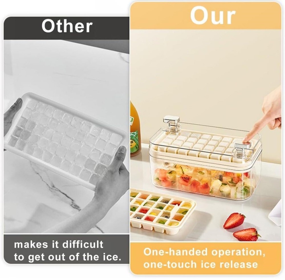 Ice Cube Tray with Lid and Bin for Freezer, 2 Pack, 64 Pcs Ice Cube Mold