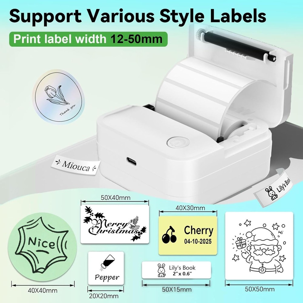 Label Maker Machine with Tape - Mini Sticker Printer Bluetooth Label Printer for