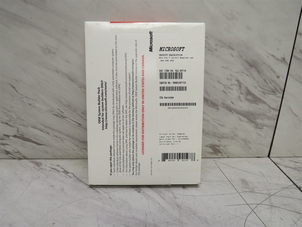 Microsoft Windows 7 Professional SP1 32-Bit OEM System Builder Pack DVD