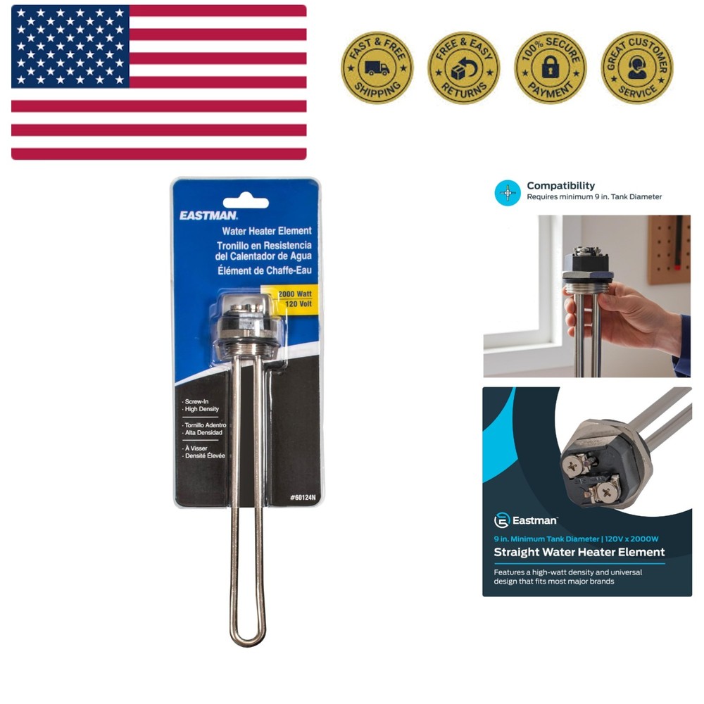 High Watt Density 120V x 2000W Straight Water Heating Element - Fast & Reliable