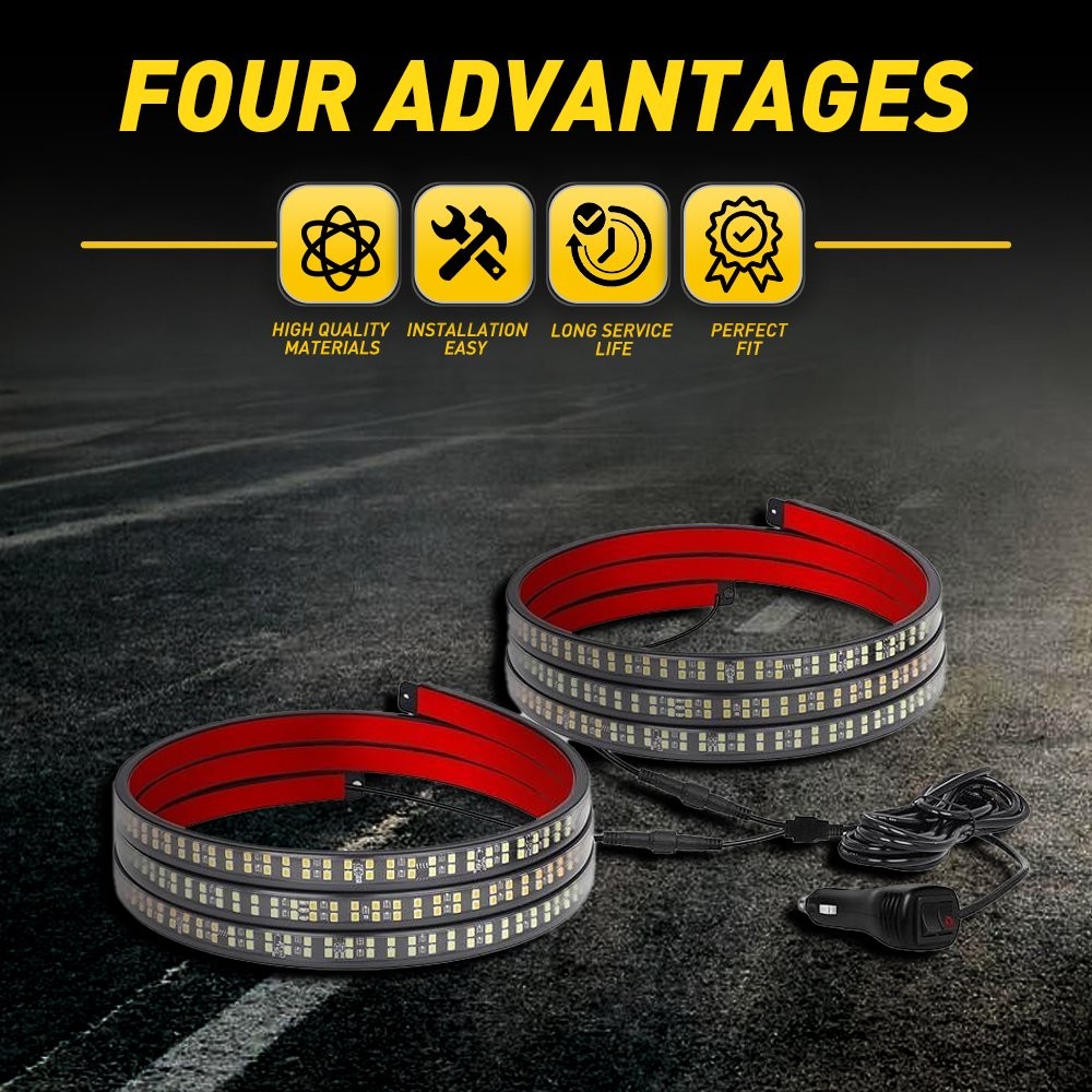 2 Truck 60" Tailgate LED Strobe Light Bar Strip Tail Light Bar Warming