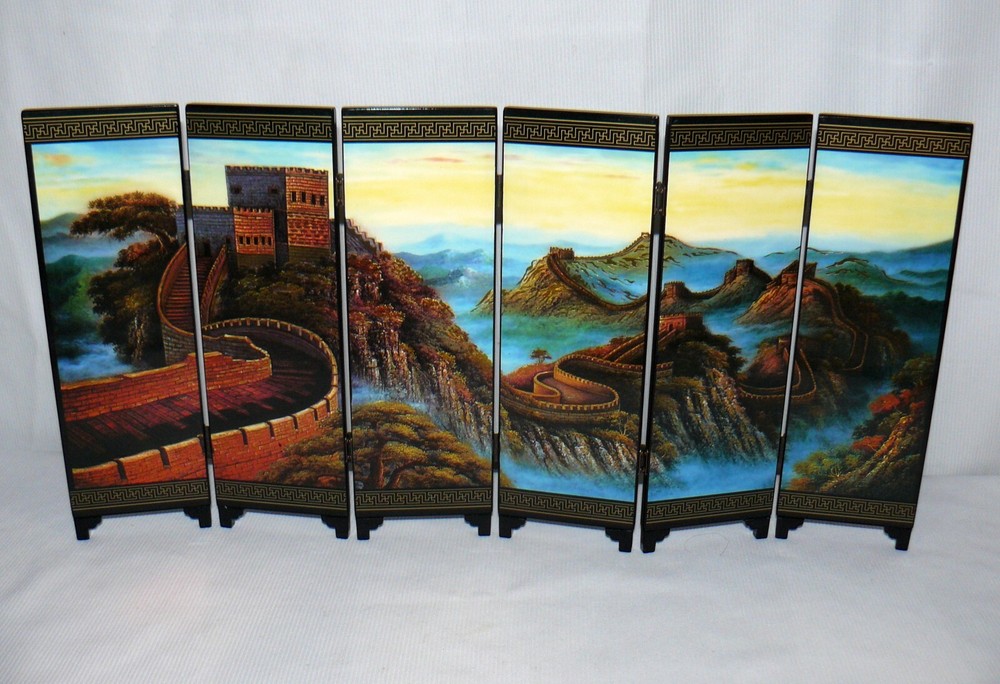 Chinese 6 Panel 2 Sided Screen The Great Wall Chinoiserie 9x18"