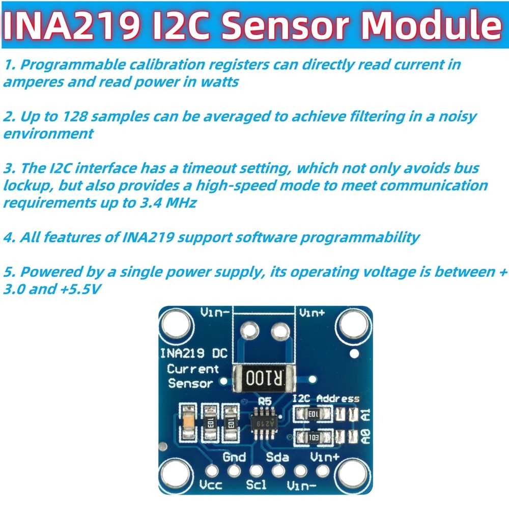 6Pcs INA219 I2C Bi-Directional DC Current Power Supply Sensor Breakout Module...