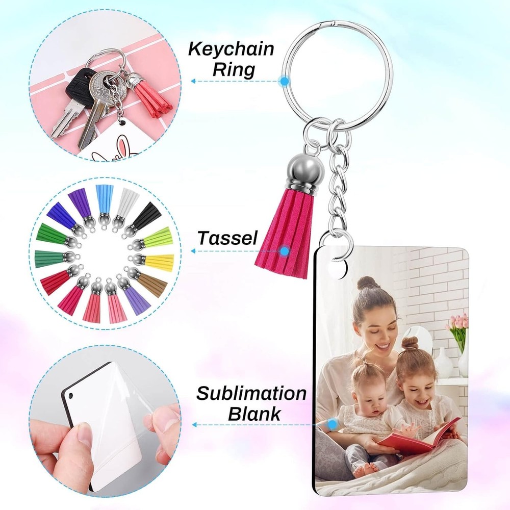 120Pcs Sublimation Keychain Blanks Bulk Set with Rectangle Sublimation Blanks...