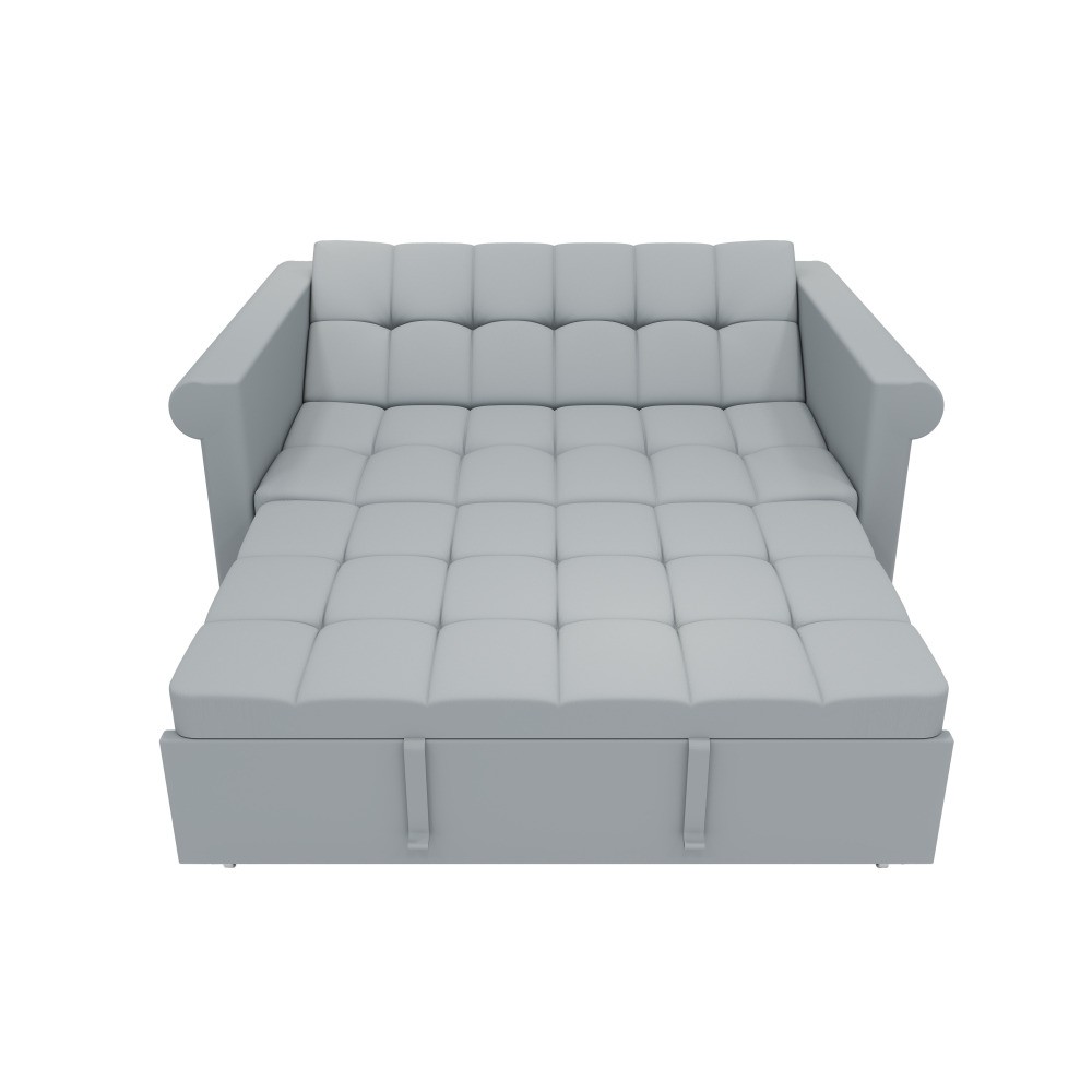 Velvet 2-Seater Sofa Bed, Gray Pull-Out Sleeper with Side Pocket, Compact
