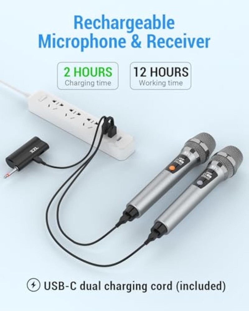 Wireless Microphone Rechargeable Two Cordless Microphones