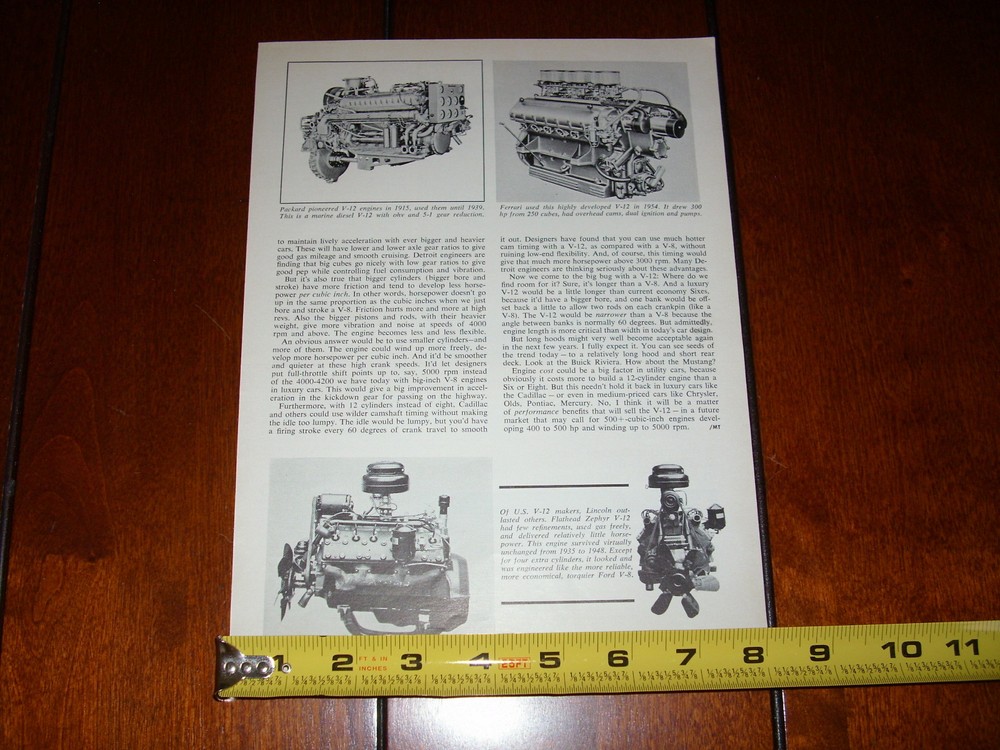 CADILLAC V-12 ENGINE ORIGINAL 1965 ARTICLE