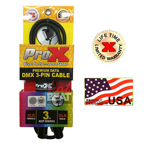 ProX 3-Pin Premium Shielded DMX Stage Lighting Data Cable, XCP-DMX03 3ft.