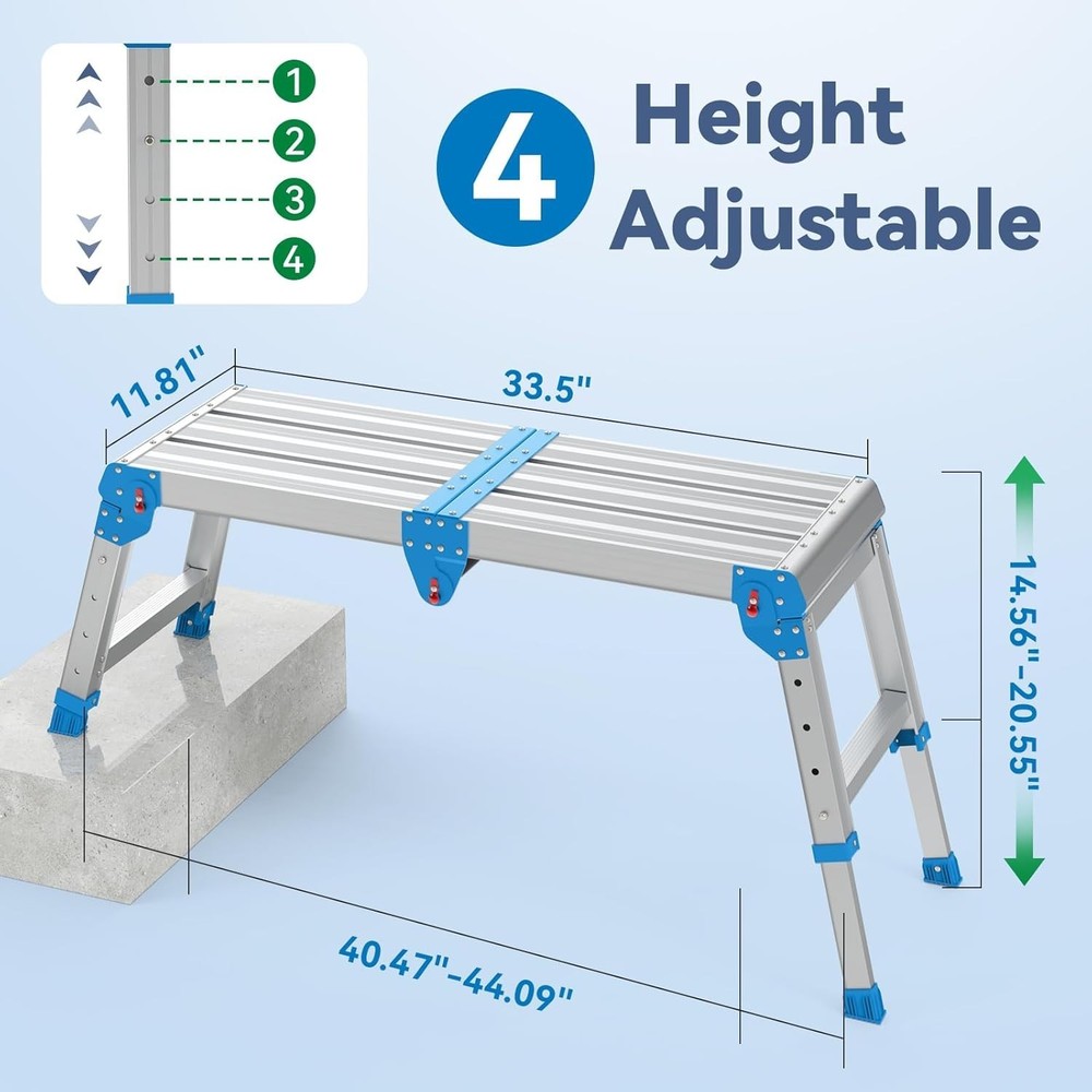 Work Platform 500 Lbs, Folding Step Stool with One-Touch Automatic Fold, 4 Heigh