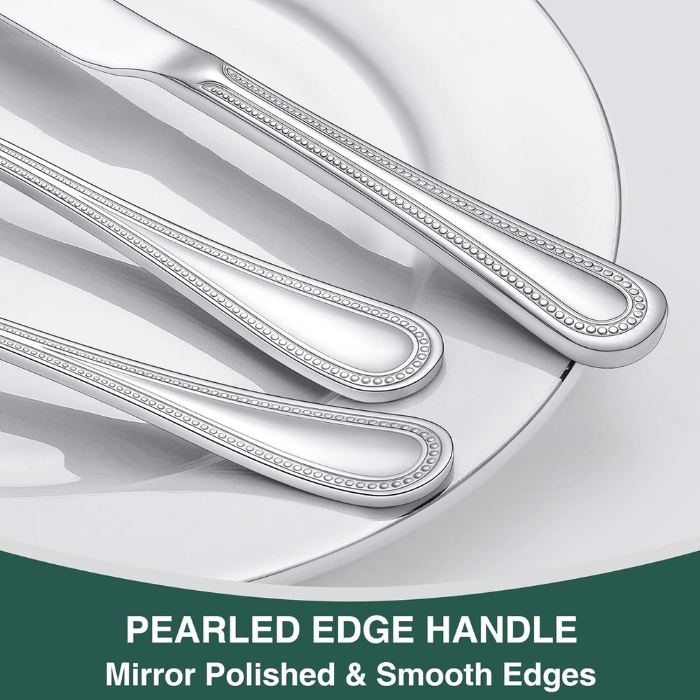 60Pcs Pearled Edge Silverware Set Tablewares Flatware Cutlery Set Service for 12
