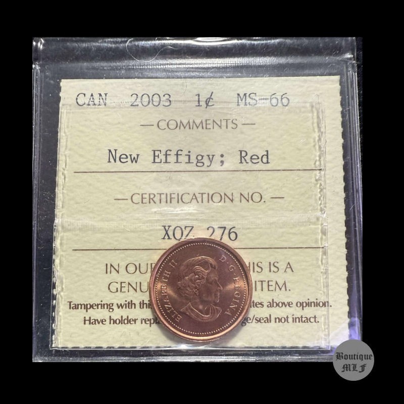 2003 New Effigy  Canada 1 Cent  ICCS graded MS-66;  RED (small cent or penny)