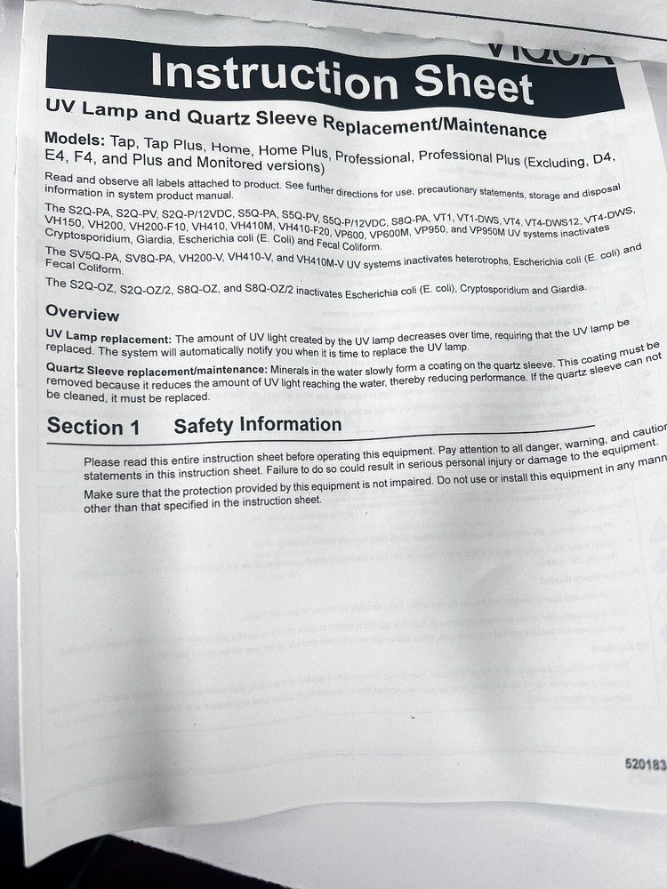 viqua qs-600 UV LAMP bulb and quartz sleeve replacement kit