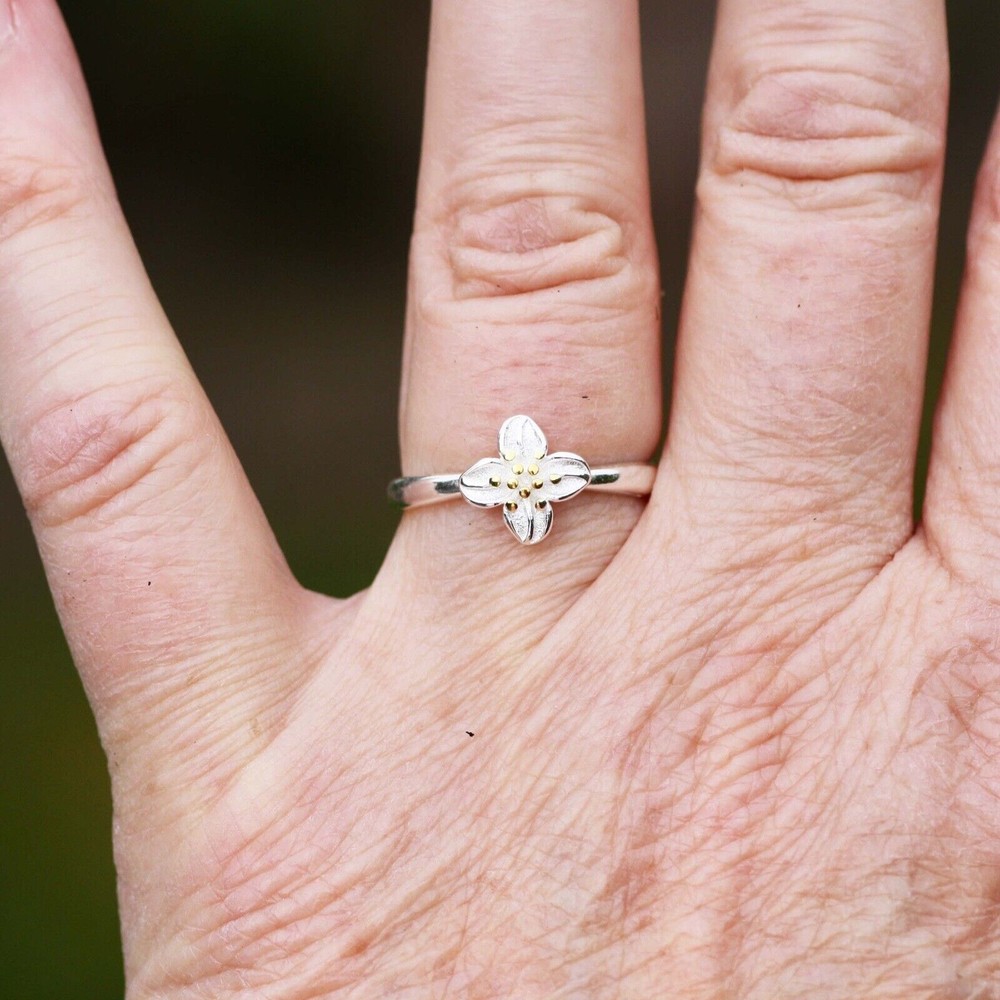 Small Lily Flower Ring Sterling Silver 925 , Gift for Her , Devotion