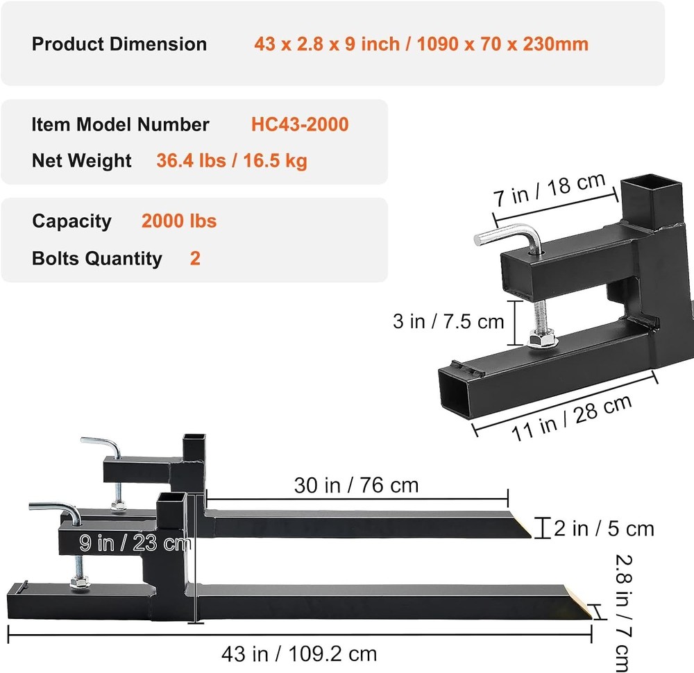Versatile Clamp On Pallet Forks – 2000 lbs Capacity for Efficient Tractor Use