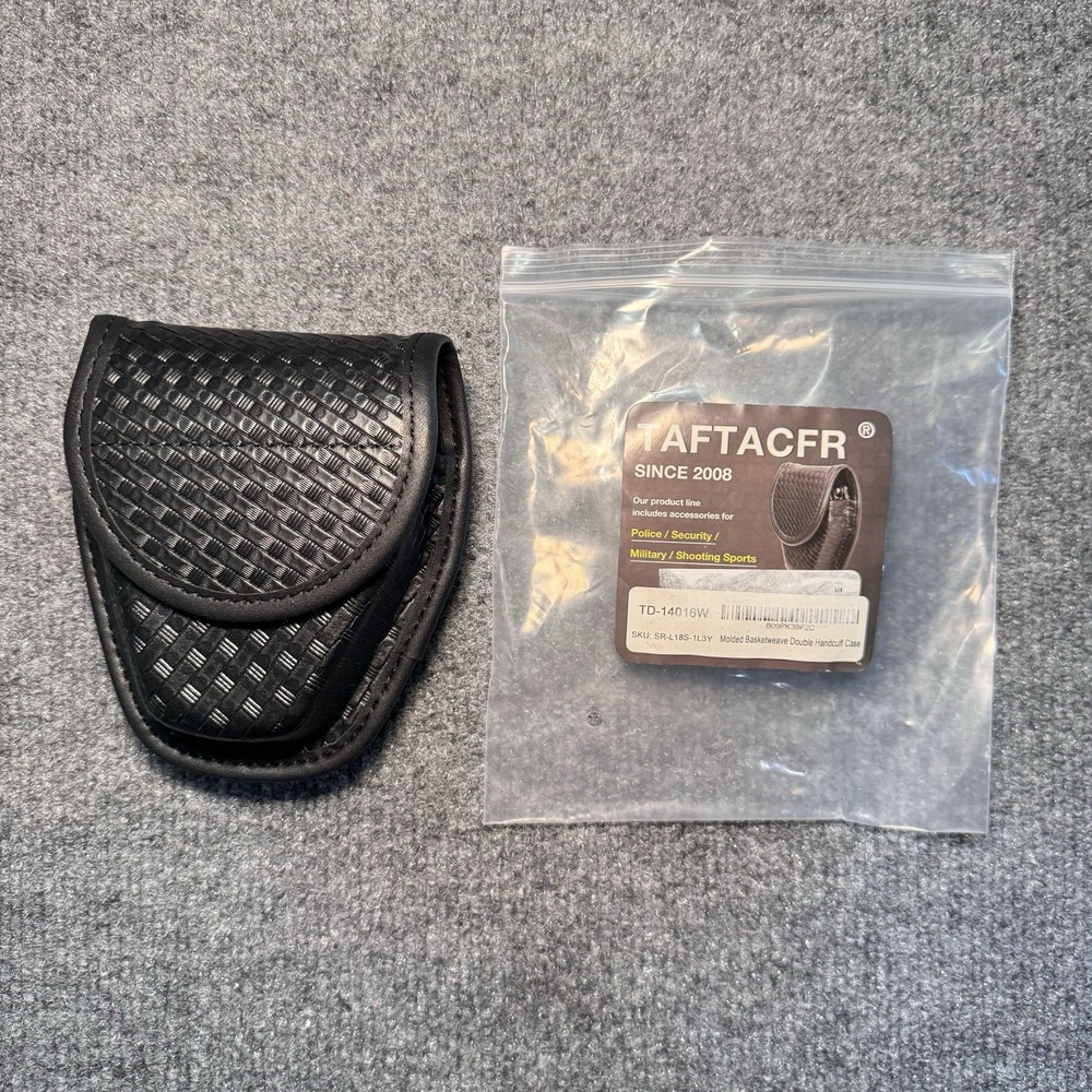 Molded Double Handcuff Holder  Basketweave Black  By TAFTACFR