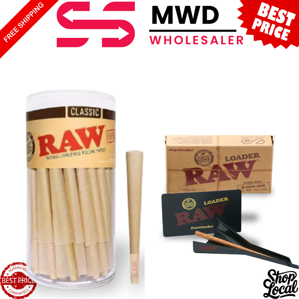 RAW Cone Loader Kit  50 RAW Classic King Size Pre-Rolled Cones + RAW Cone Loader