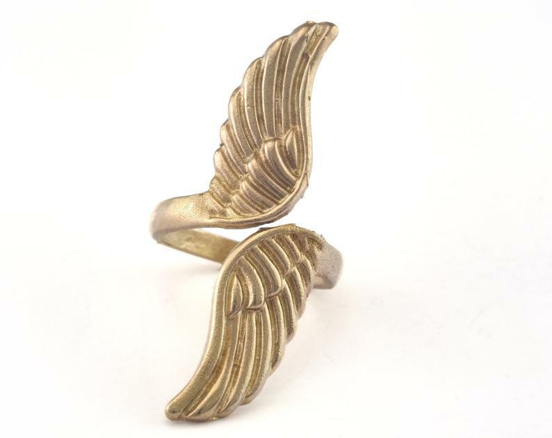 Wings Adjustable Ring Raw brass (17mm 7US inner size - Adjustable ) OZ2731