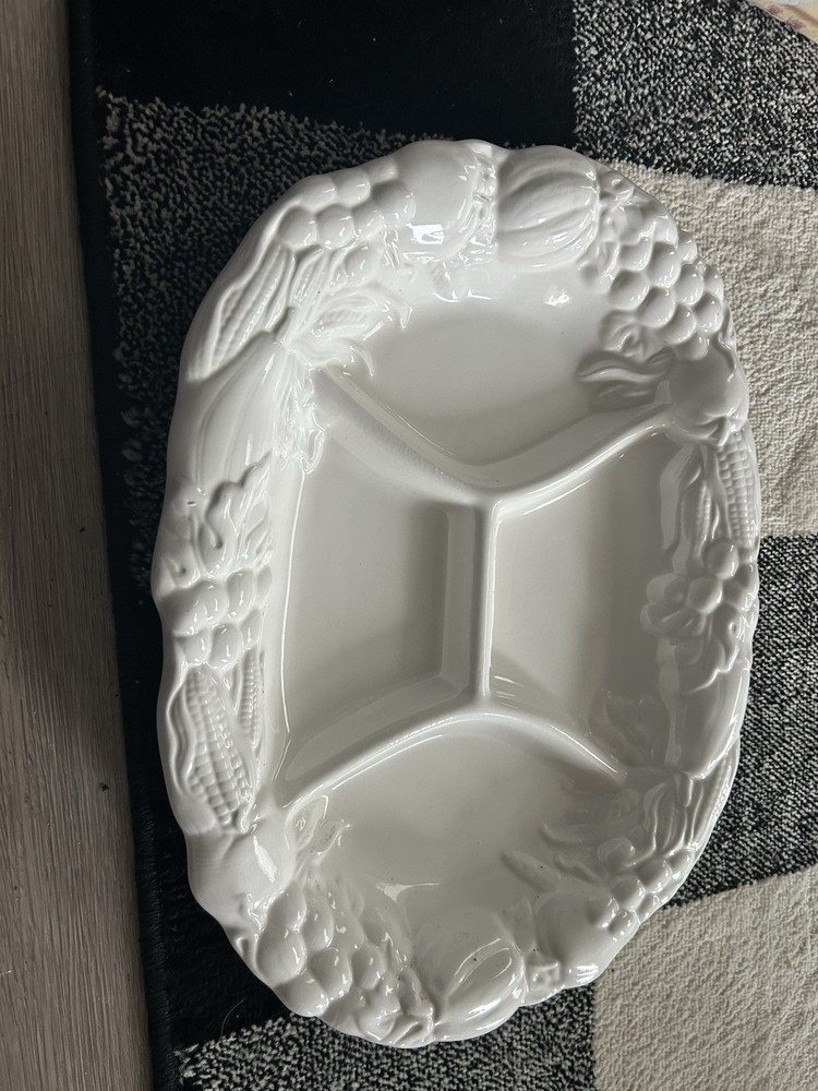 OBLONG ceramic VEGETABLE DIVIDED SERVING PLATTER