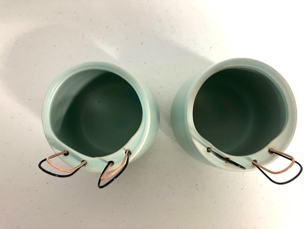 2 Small Accent Bunny Rabbit Ceramic Planter Pot Holders Easter Spring 14