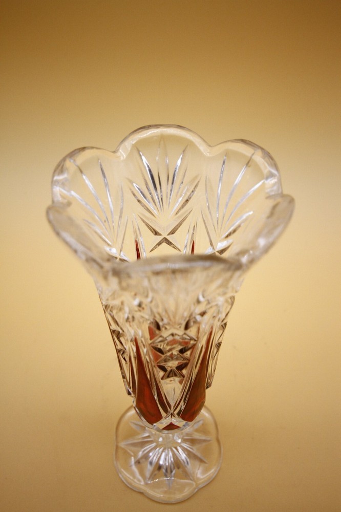 Crystal Vase Red And Clear Bohemian 8"