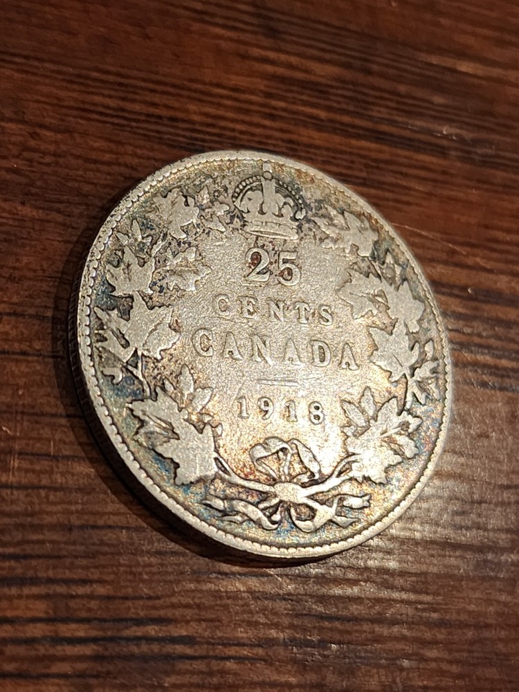 1918 Canada 25 Cents Silver Coin