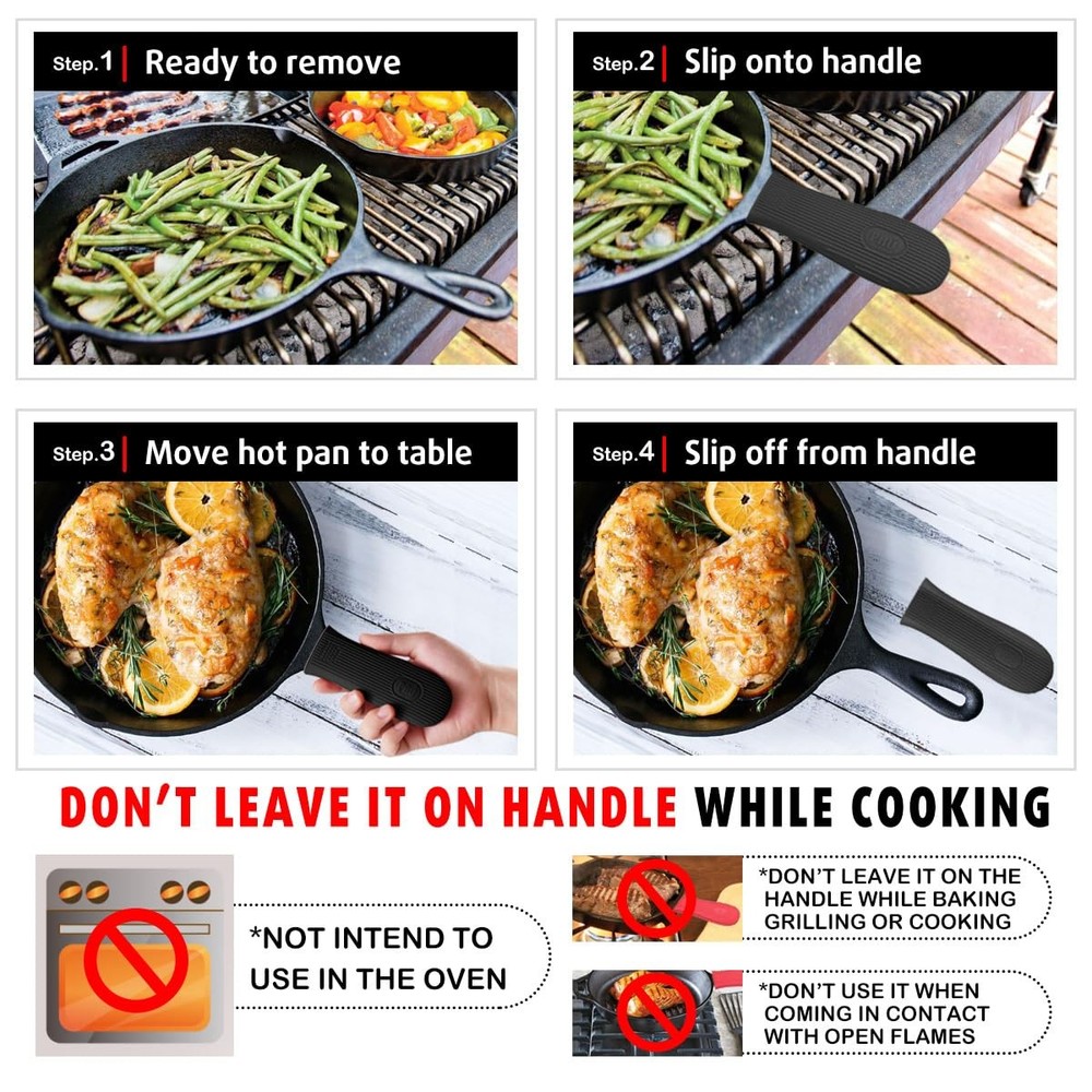 Silicone Handle Covers 2 Pack for Hot Cast Iron Pans, Handle Protector Sleeve
