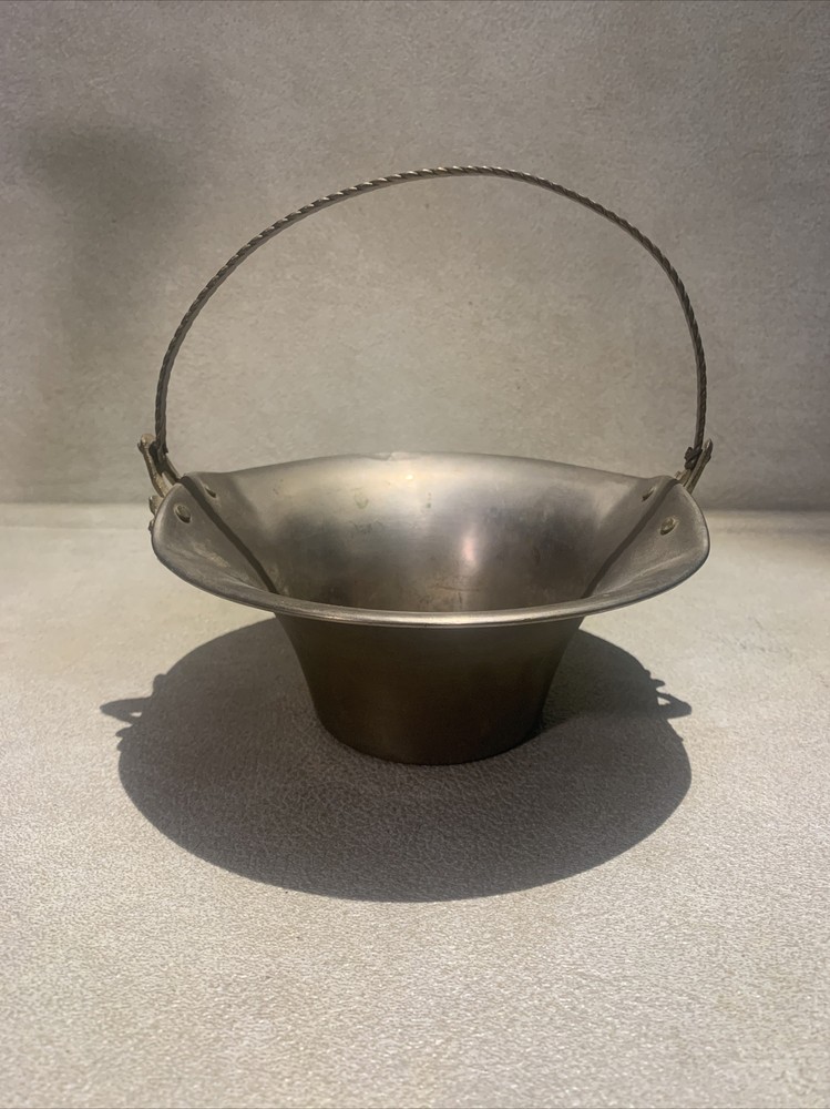 Vintage Solid Brass Basket Ornate Foldable Handle  India Decor Flowers