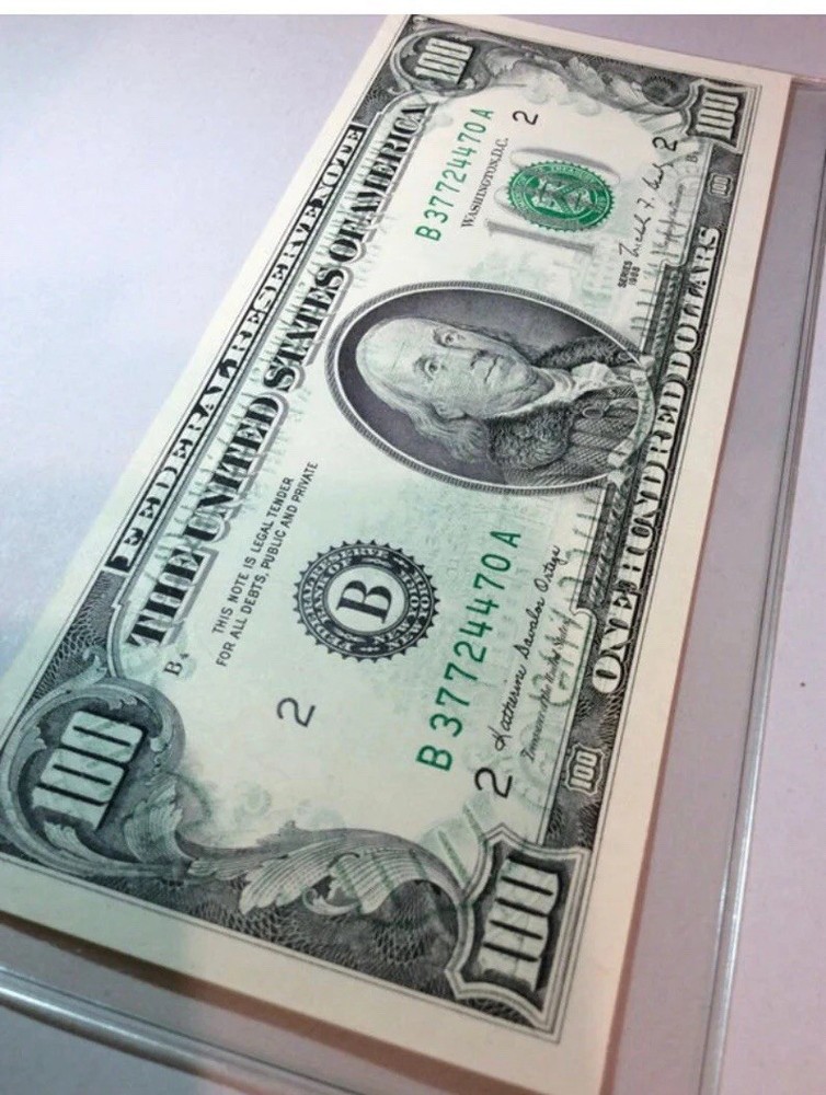 1988 $100 Rare Major Offset Printing Error- Full Back Design on Front- BEP Note