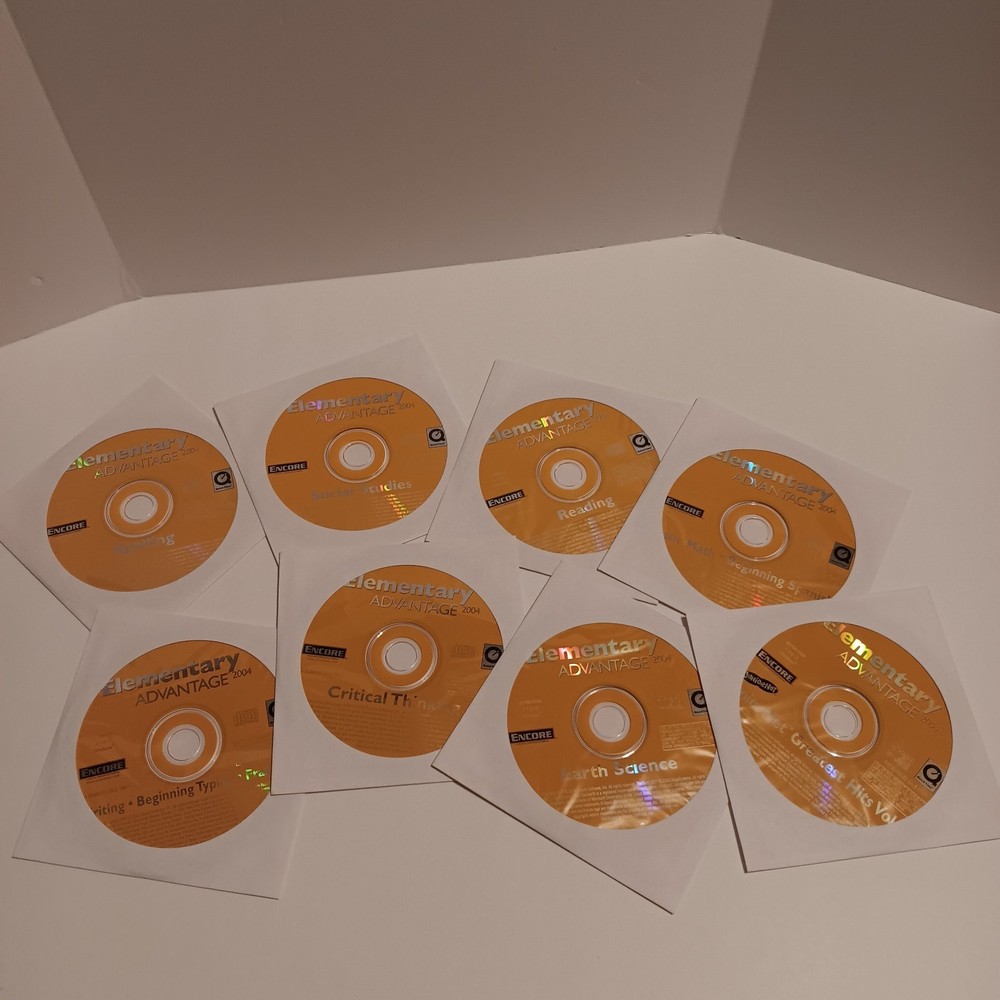 Lot of 8 ENCORE Elementary Advantage 2004 CD Software Discs, Used, Tested