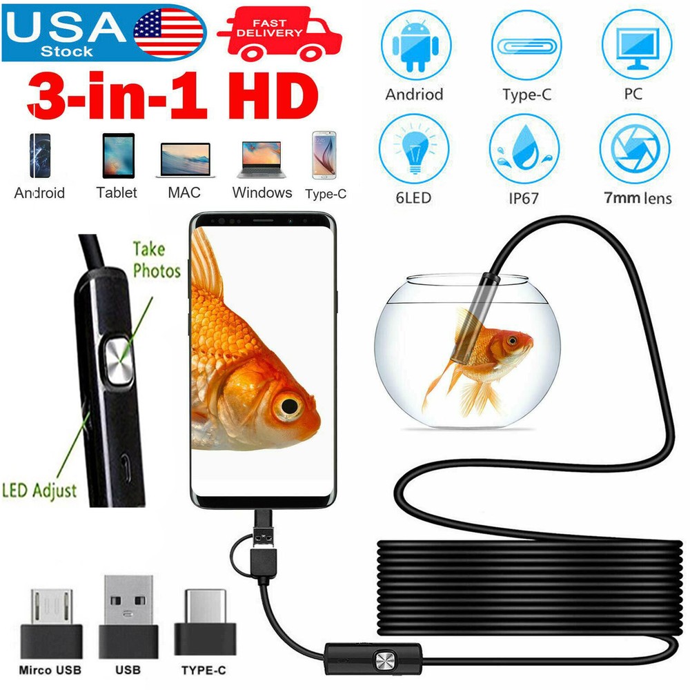Endoscope 7mm Borescope Inspection USB Camera Snake For Android PC Type-c
