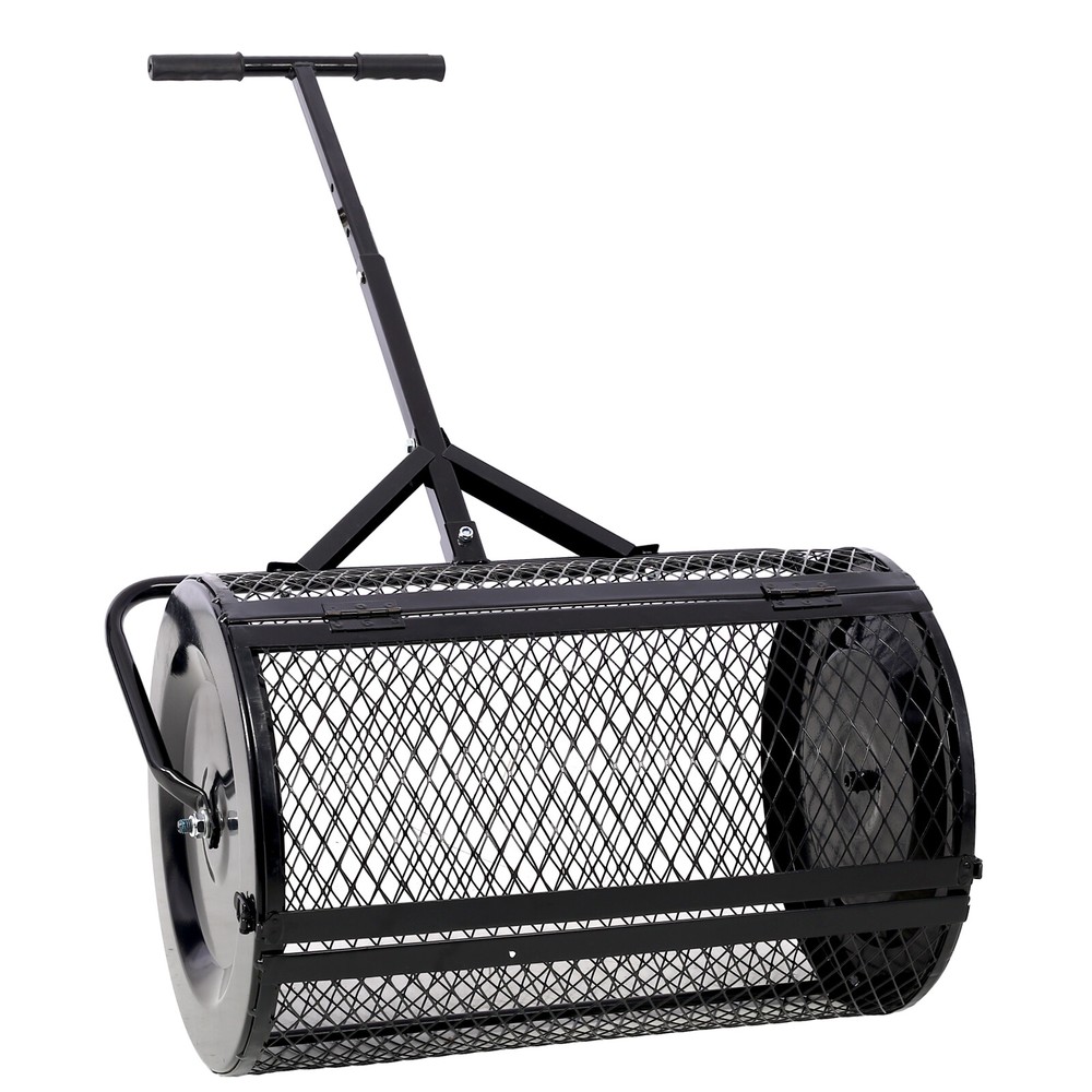 Peat Moss Spreader Metal Mesh Basket with Handle Compost Seeding Spreader Roller