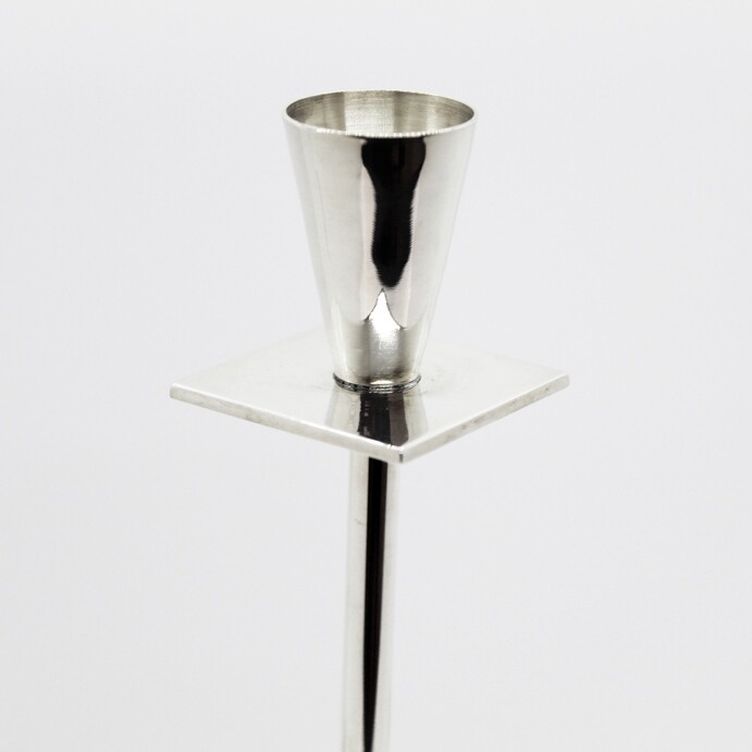 Tall Candle Holder One Flame In Silver