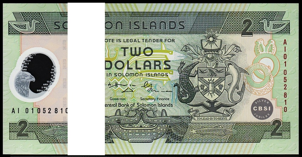 Solomon Islands 2 Dollars 2001, UNC, ½ BUNDLE, Pack 50 PCS, Polymer, Comm, P-23