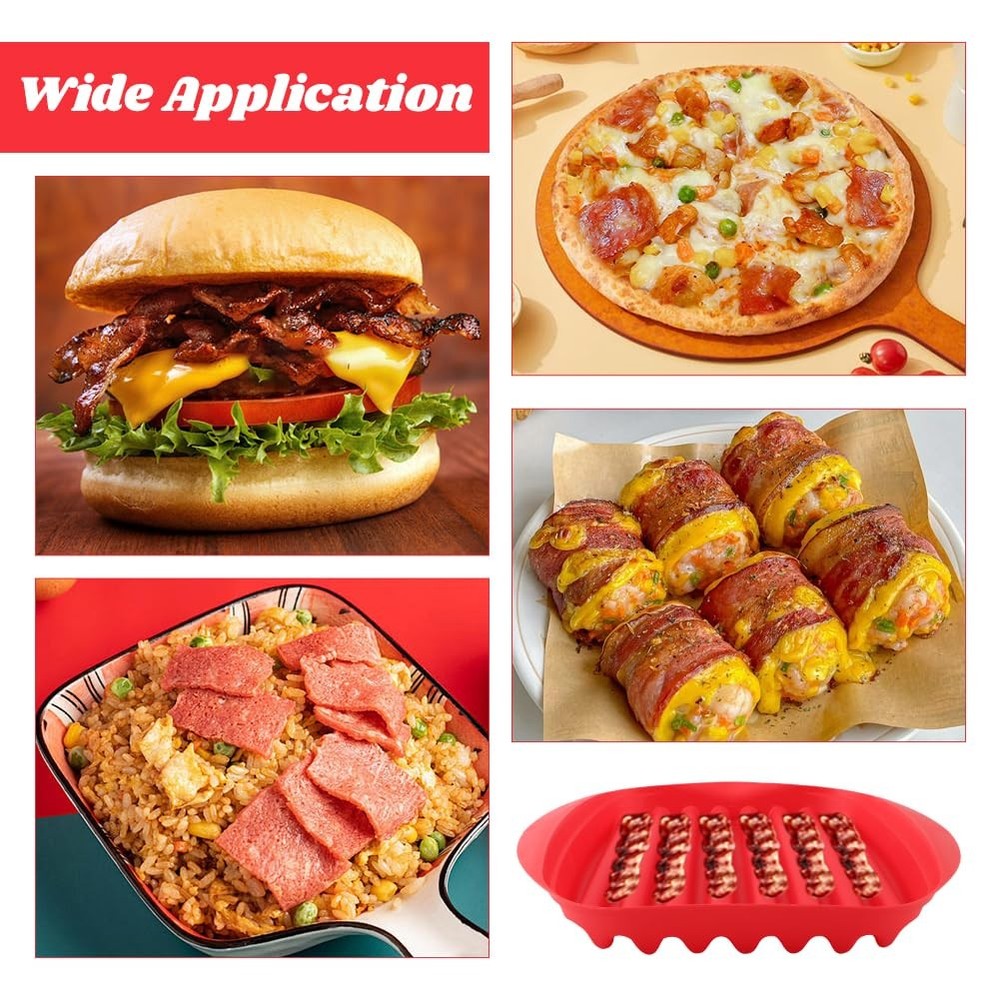 Microwave Bacon Tray with Splatter Lid, Bacons Rack, Easy Red