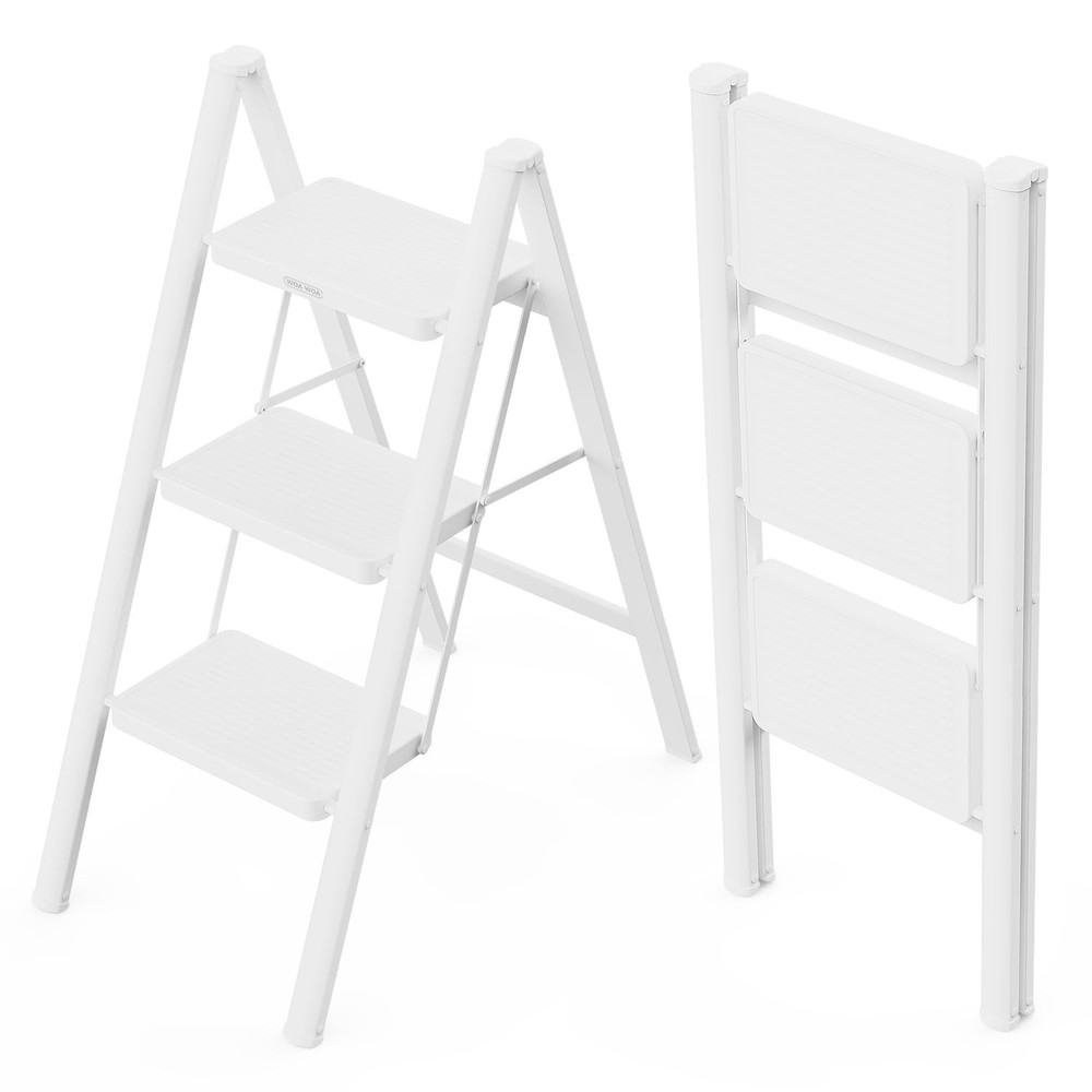 3 Step Ladder, Folding Step Stool with Wide Pedals, Compact Stepping Stool fo...