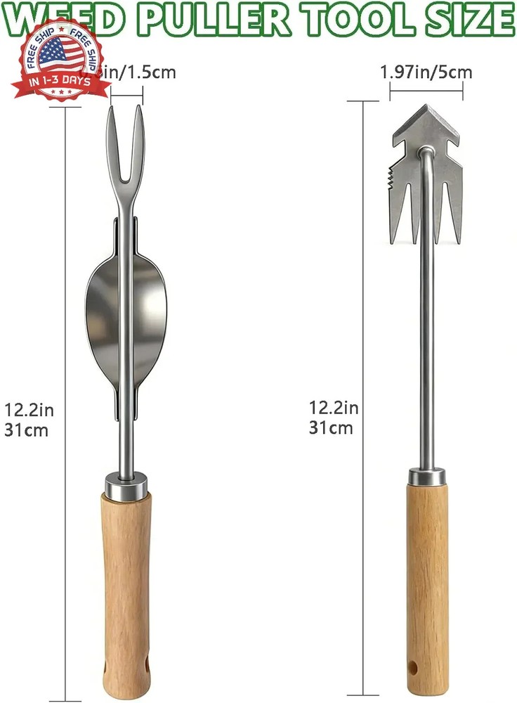 Weed Puller Tool, 2 Pack Garden Tools with 4 Teeth Weed Puller and Uprooting Wee