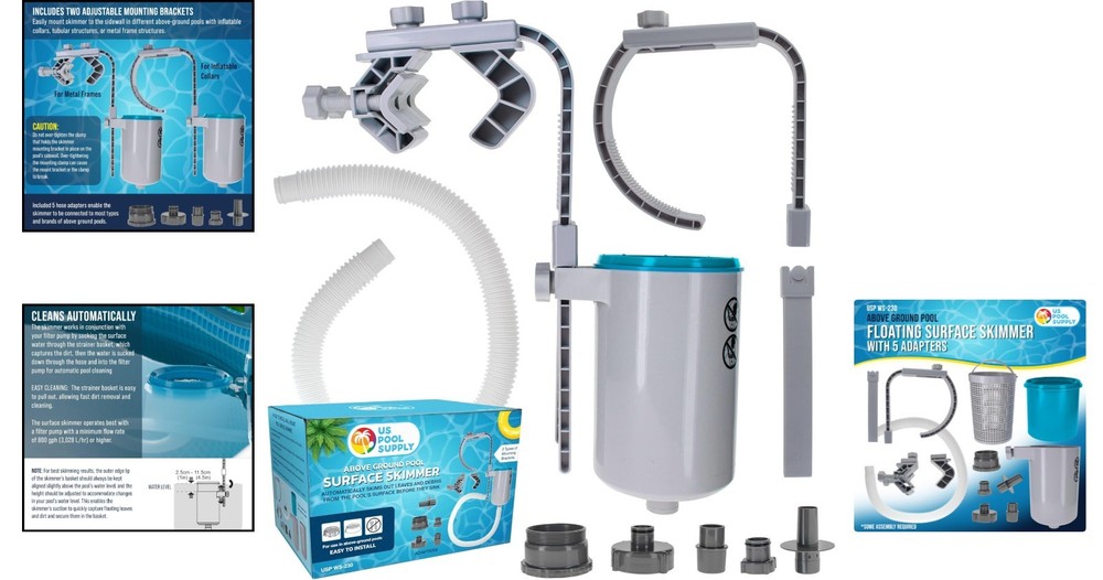 Automatic Pool Surface Skimmer with Strainer Basket - Low Maintenance Solution