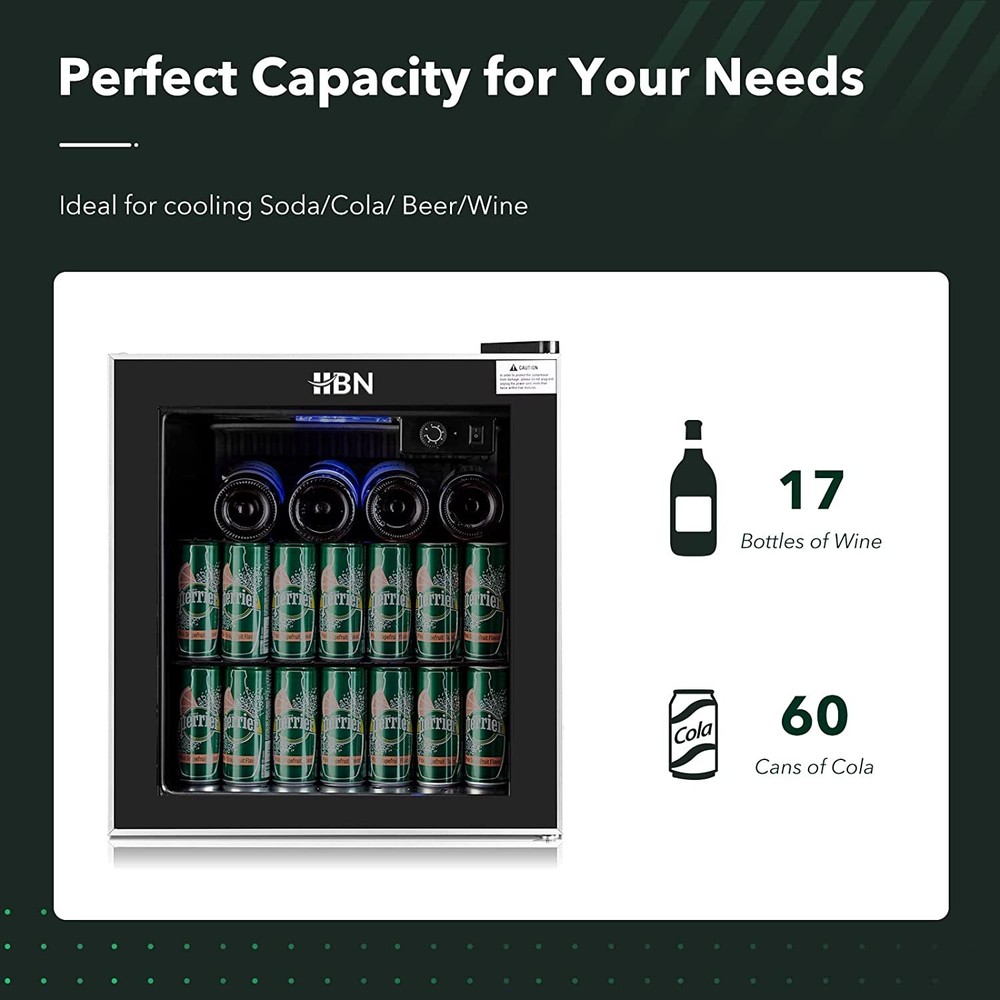 HBN Mini Beverage Refrigerator - 1.6Cu Ft/ 60 Can Beverage Cooler