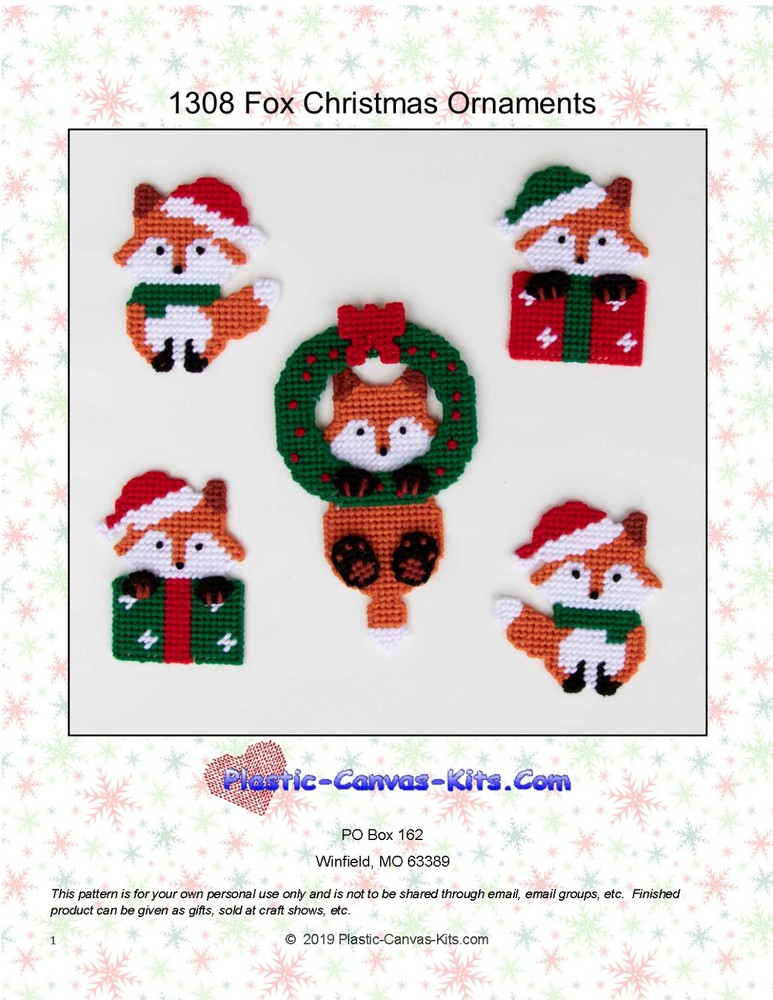 Fox Christmas Ornaments-Plastic Canvas Pattern or Kit
