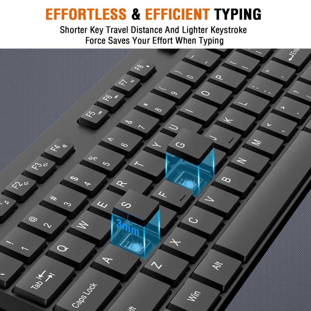 Wireless Keyboard and Mouse Combo, Silent Full Size Cordless USB Keyboard Mou...