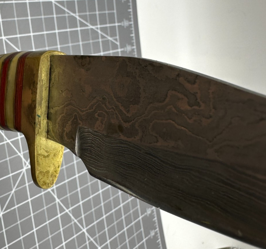 Tallen Stag Hook Fixed Blade Knife w/ Stag Handle - Damascus